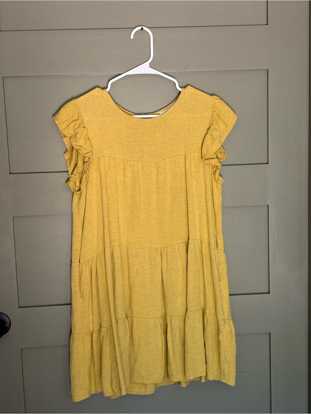 Fantastic Fawn Mustard Yellow Ruffle Sleeve Tiered Mini Dress